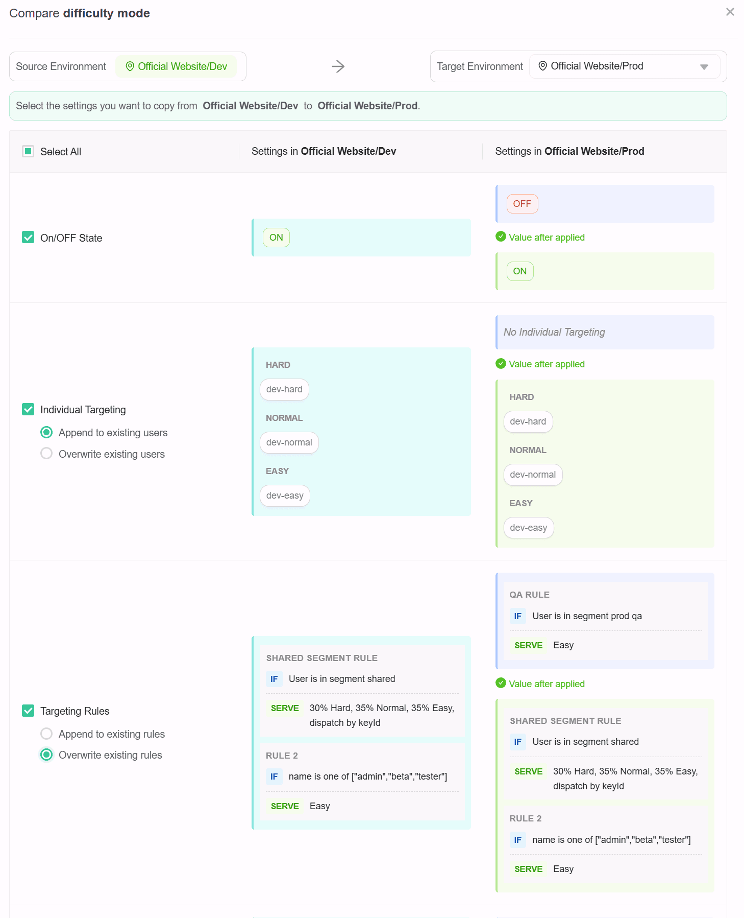 Show value after applied